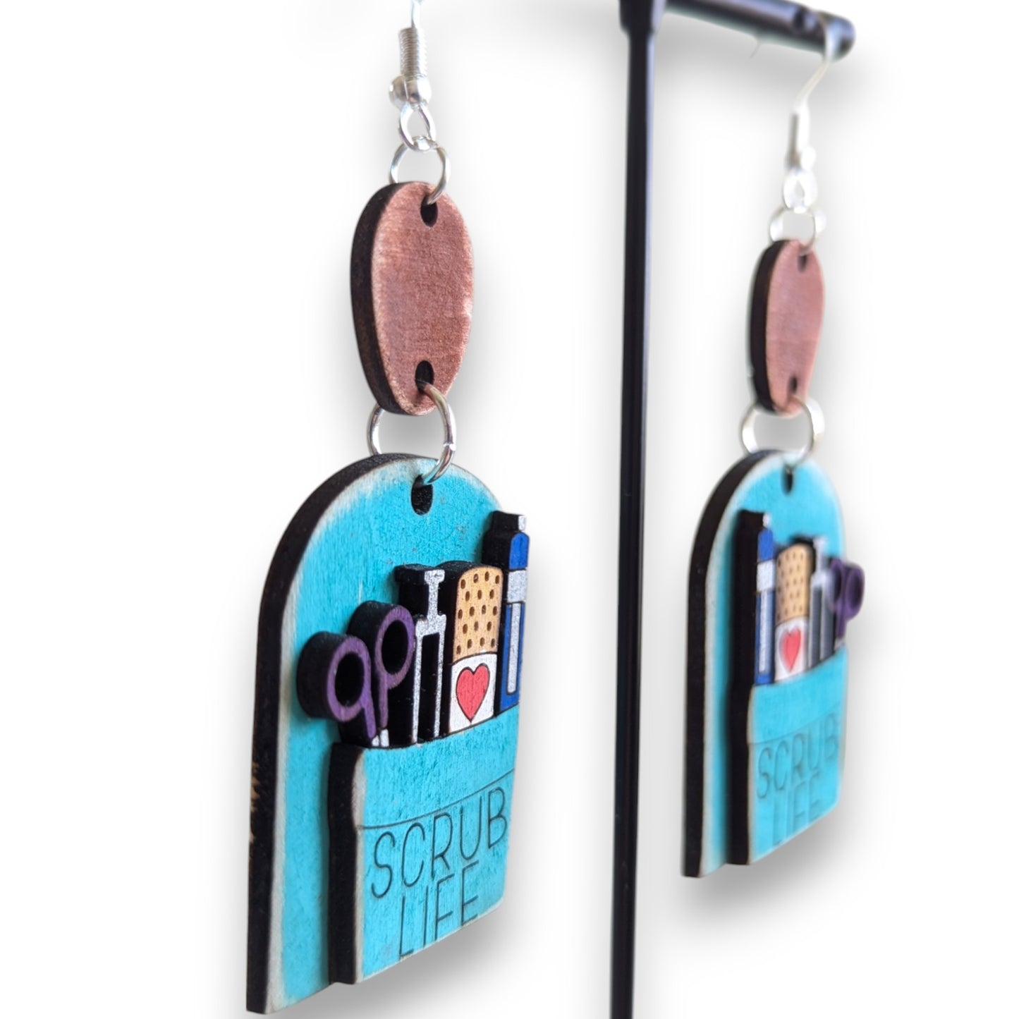Scrub Life Layered Wood Earrings