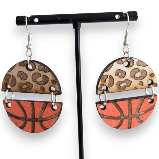 Leopard Basketball Wood Earrings