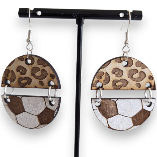 Leopard Soccer Wood Earrings