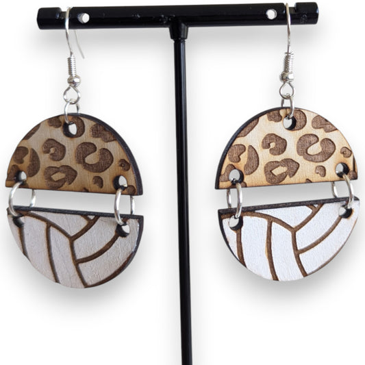 Leopard Volleyball Wood Earrings