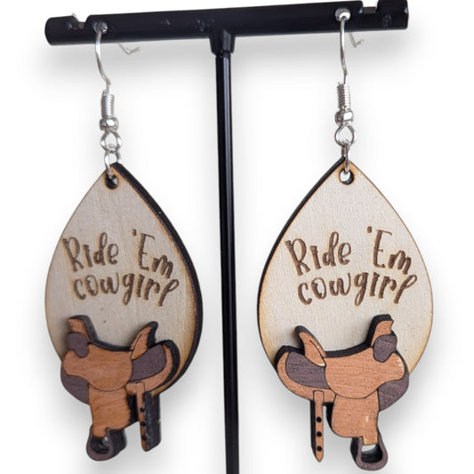 Ride'Em Cowgirl Layered Wood Earrings