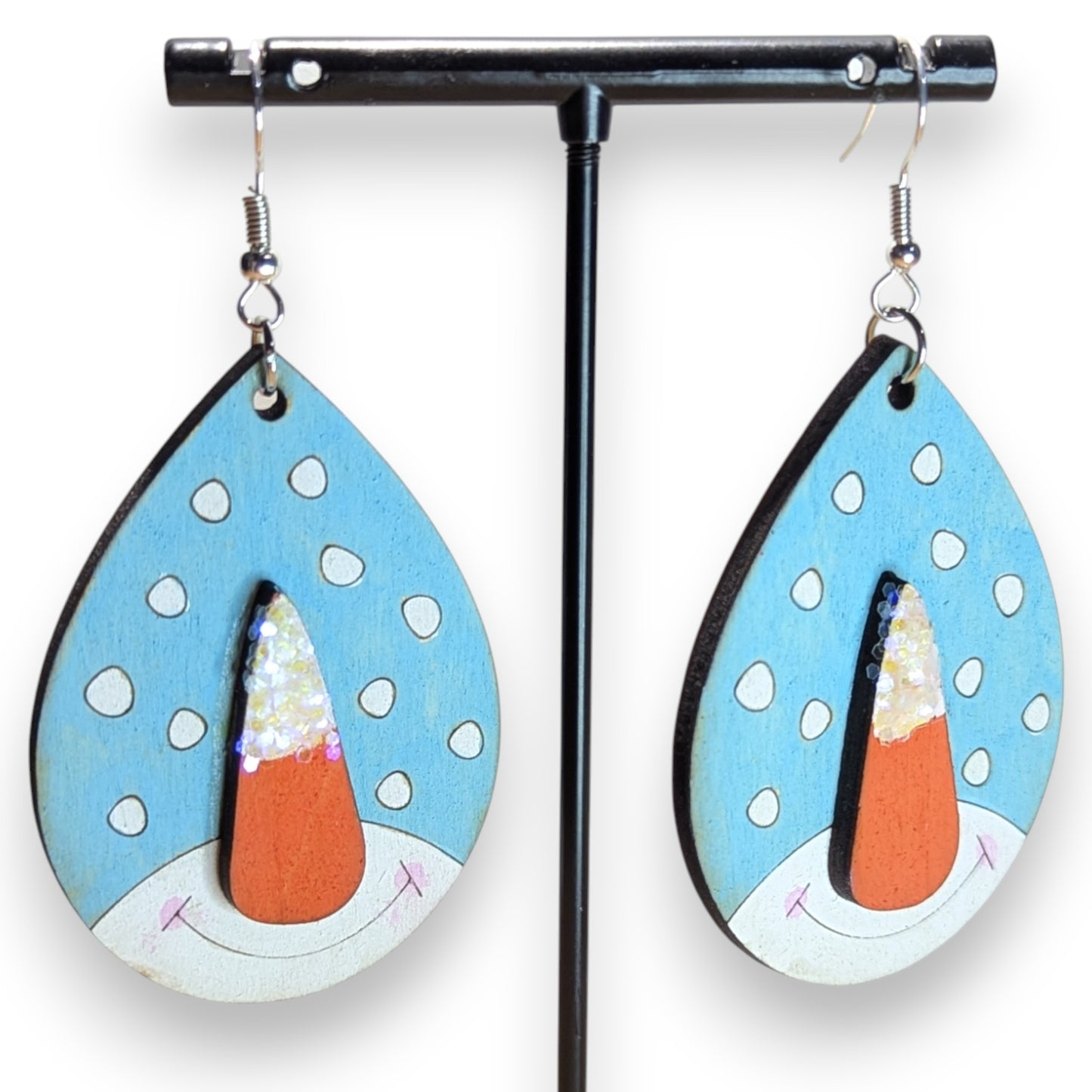 Snowman Nose Layered Wood Earrings