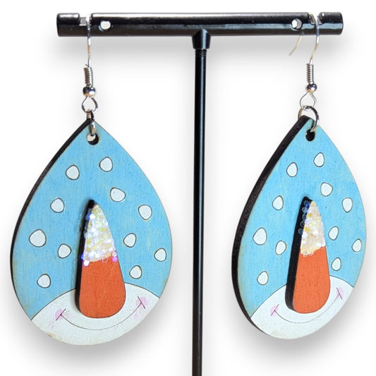 Snowman Nose Layered Wood Earrings