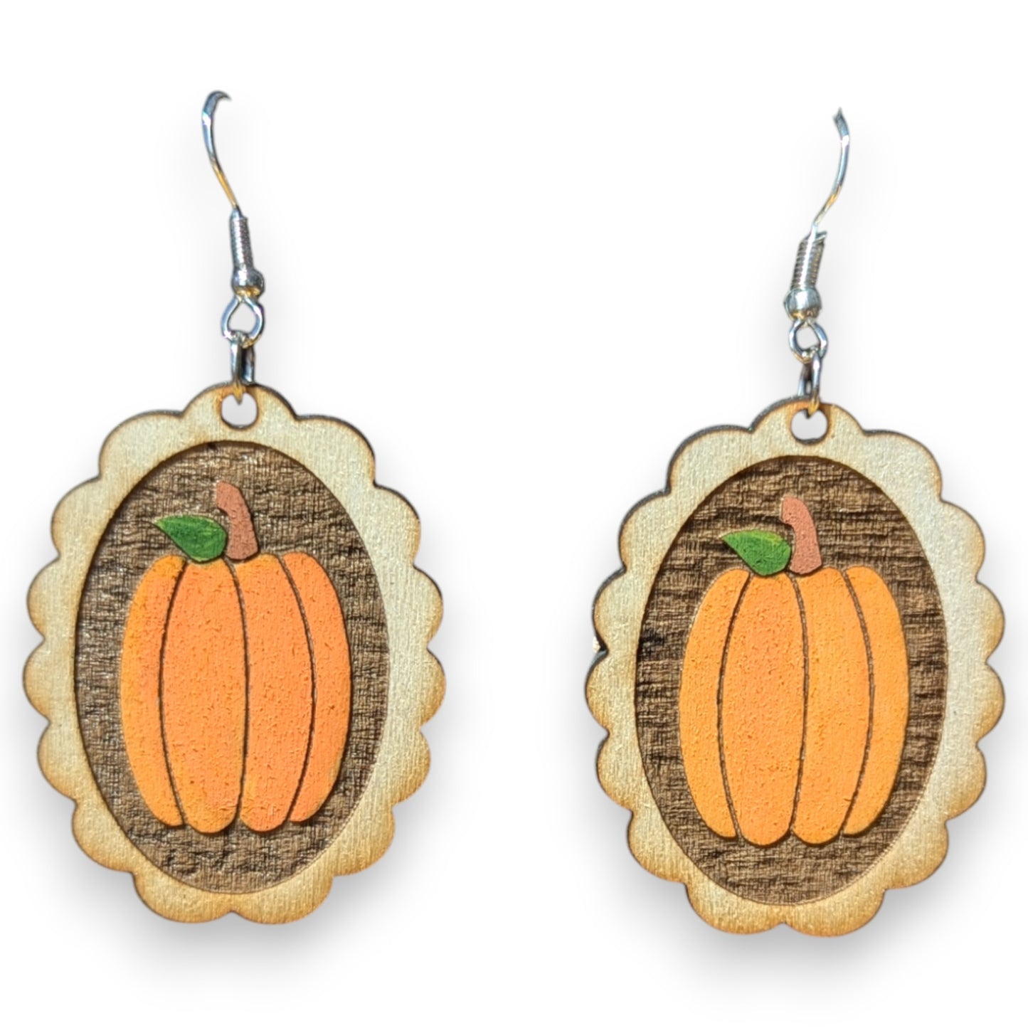 Scalloped Pumpkin Wood Earrings