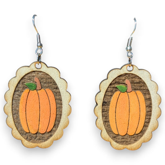 Scalloped Pumpkin Wood Earrings