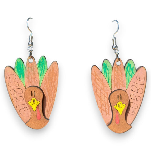 Gobble Gobble Turkey Layered Wood Earrings