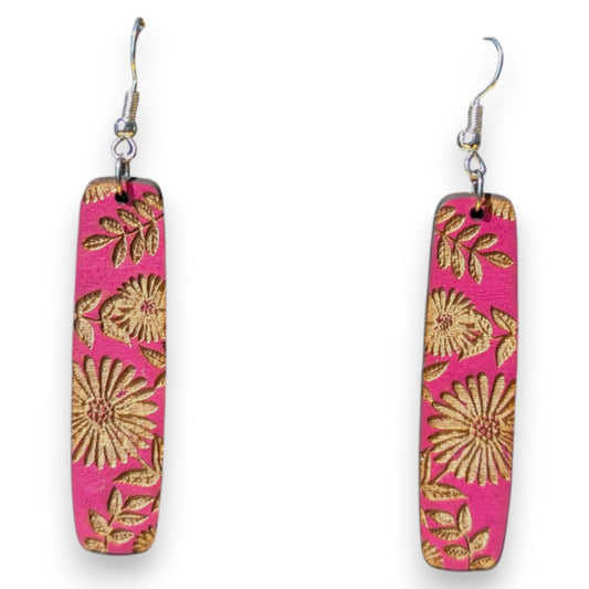 Floral Spring Slender Wood Dangle Earring