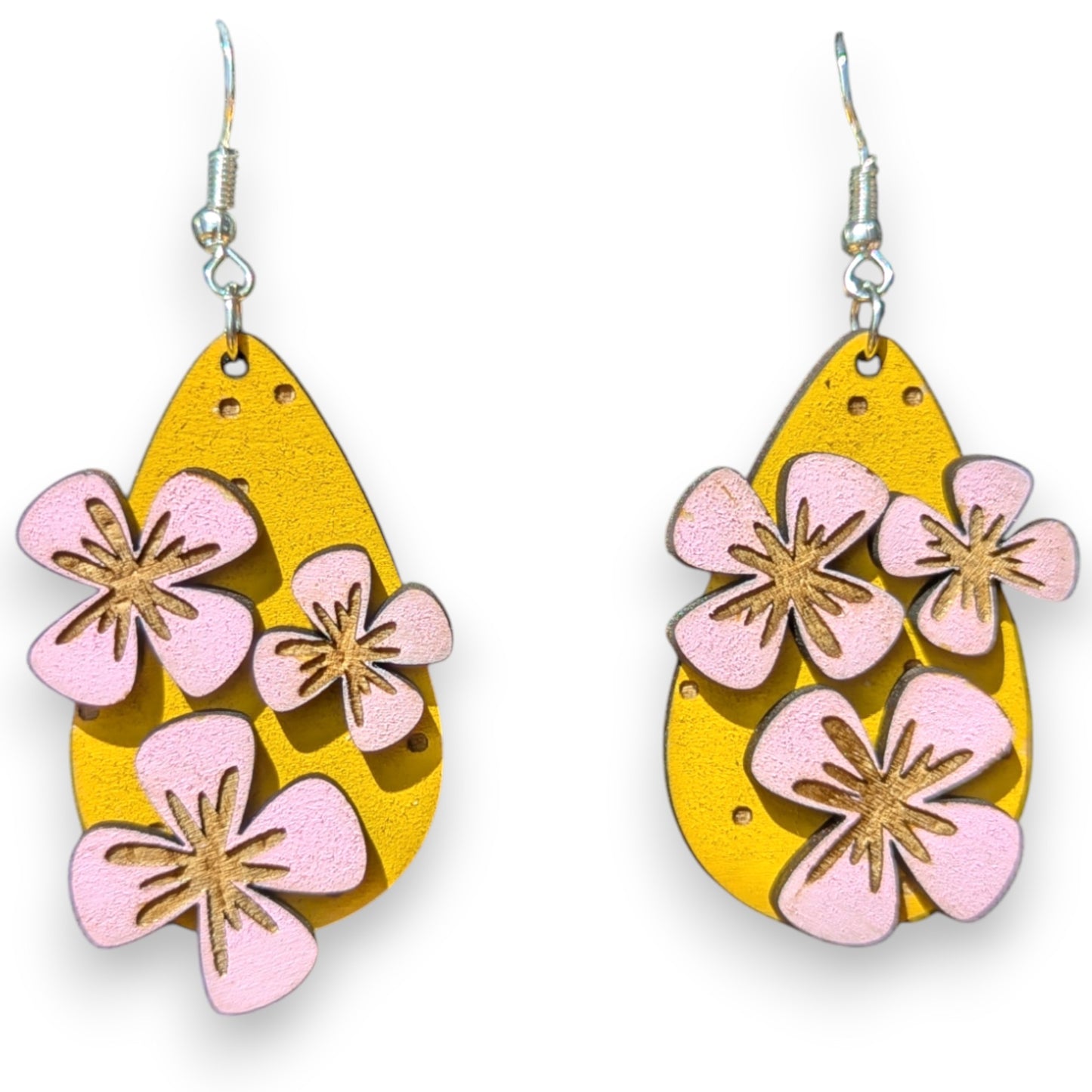 Polka Dot and Flower Wood Earring