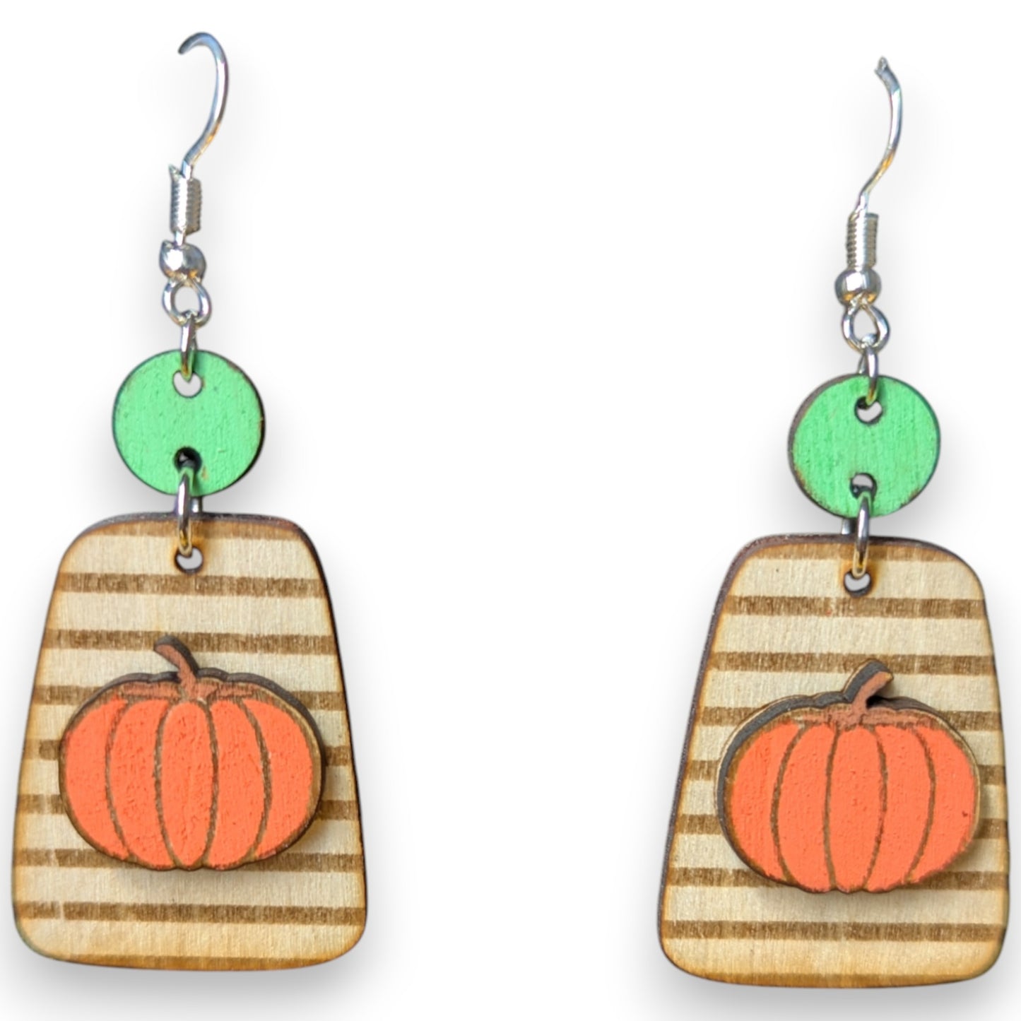 Pumpkin Stripped Fall Layered Wood Earrings