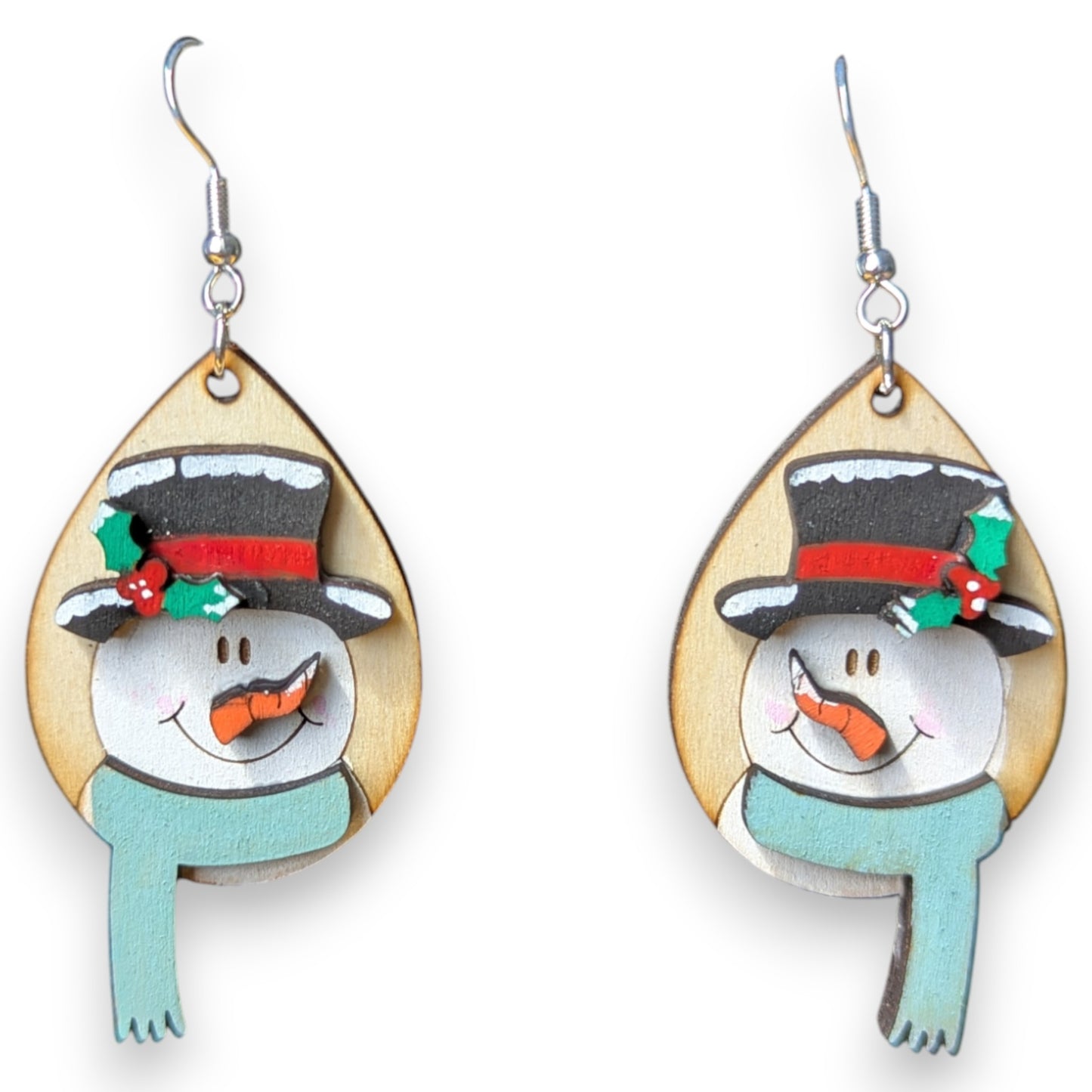 Snowman Scarf Layered Wood Earrings