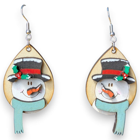 Snowman Scarf Layered Wood Earrings