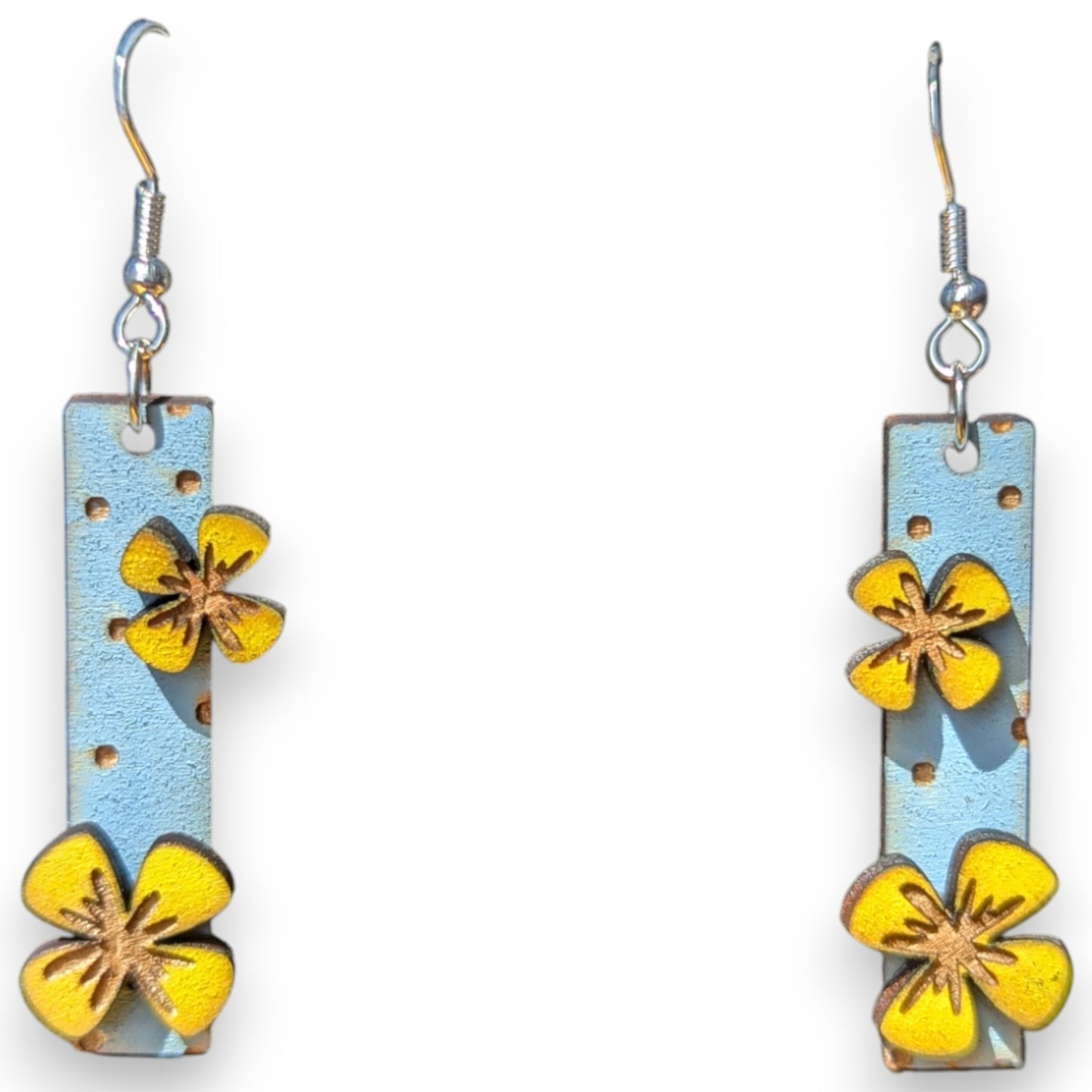 Polka Dot and Flower Wood Earring