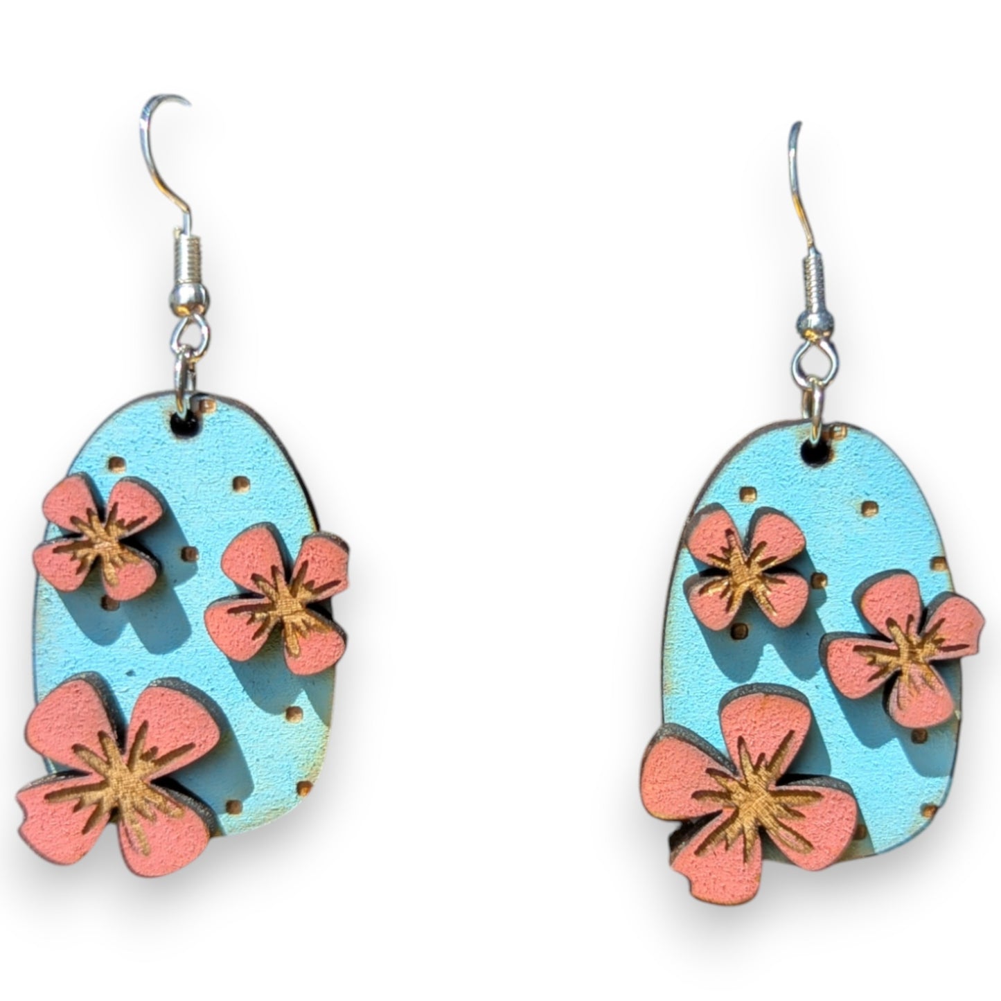 Polka Dot and Flower Wood Earring