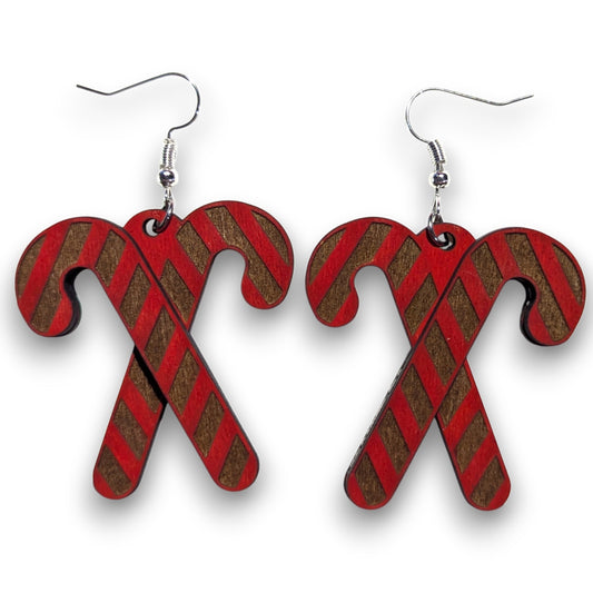 Candy Cane Layered Wood Earrings