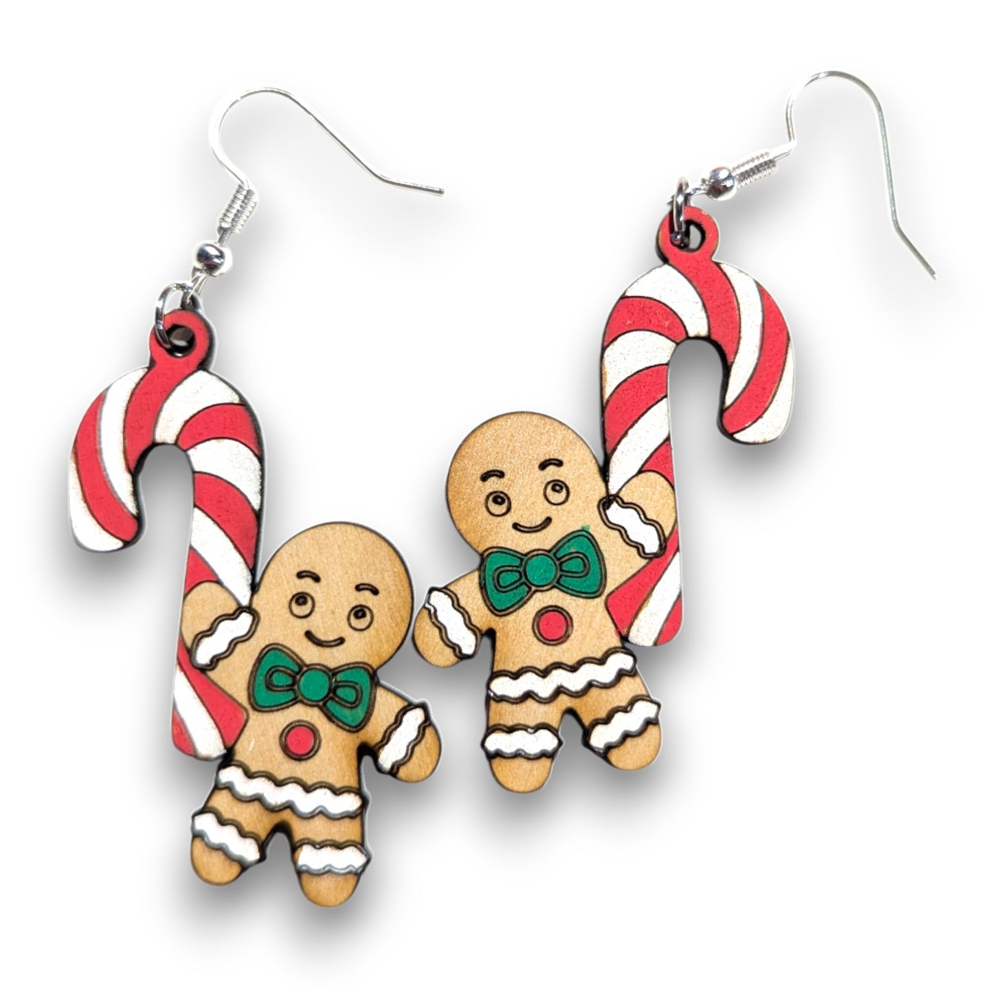 Candy Cane Gingerbread Man Earrings