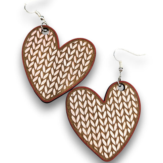 Sweater Heart Wood Earrings