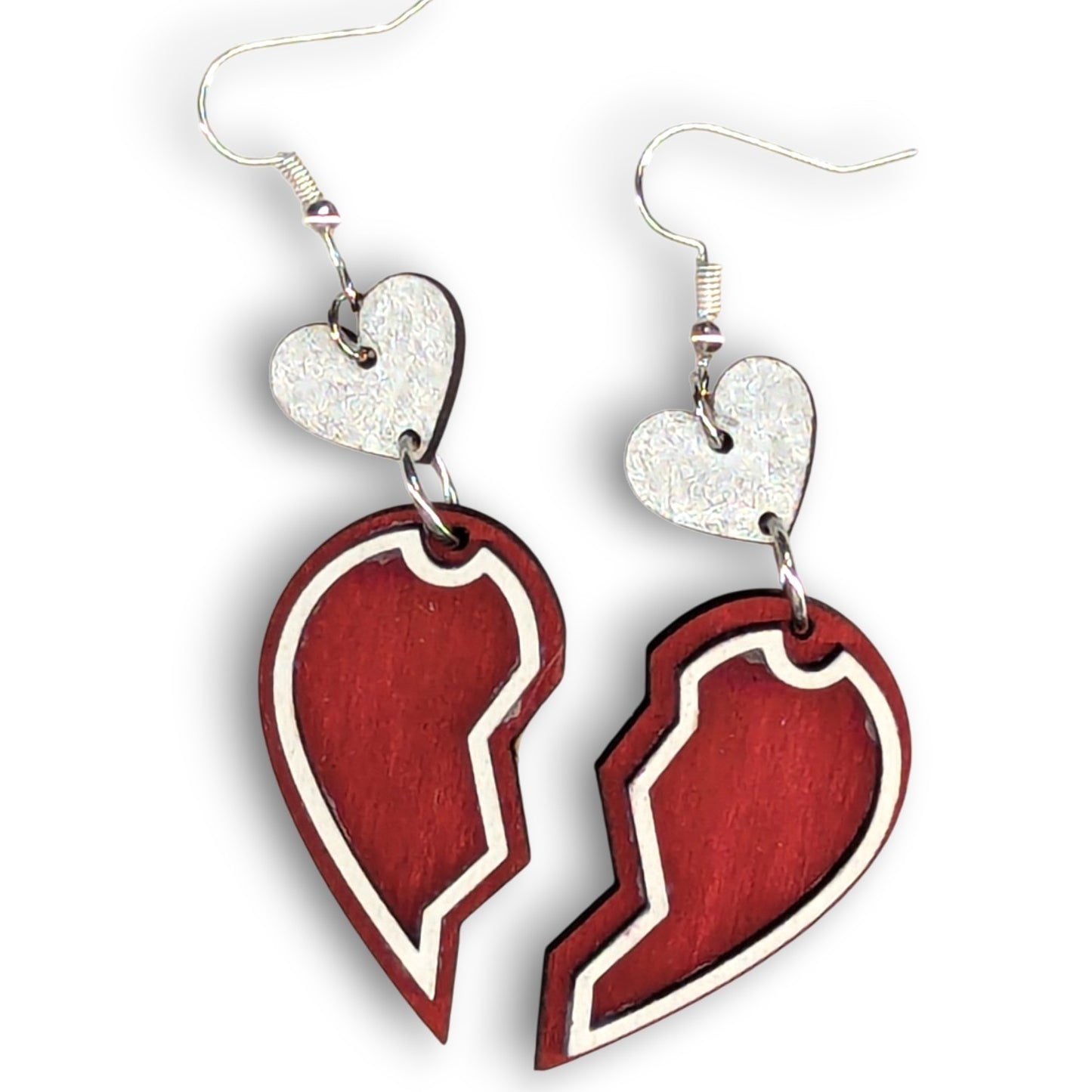 Broken Heart Dangle Wood Earrings