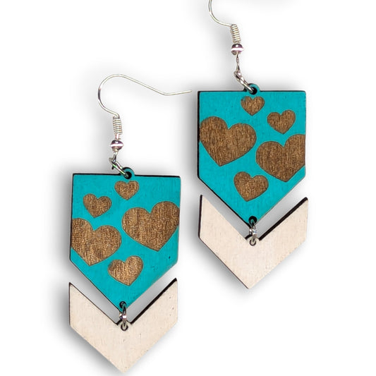 Floating Heart Wood Earrings