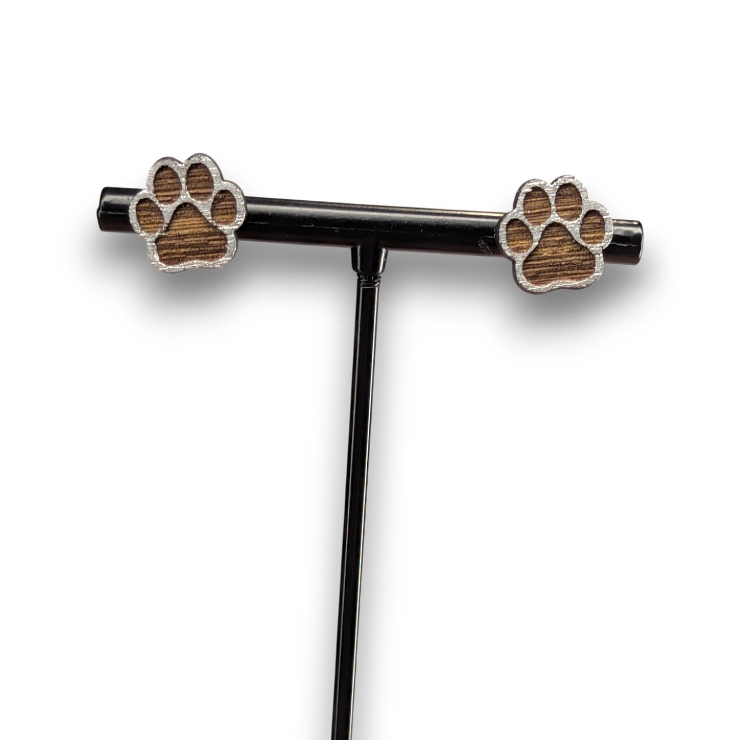 Paw Print Wood Stud Earrings