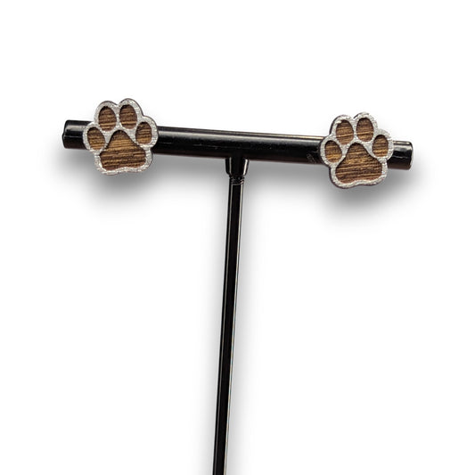 Paw Print Wood Stud Earrings
