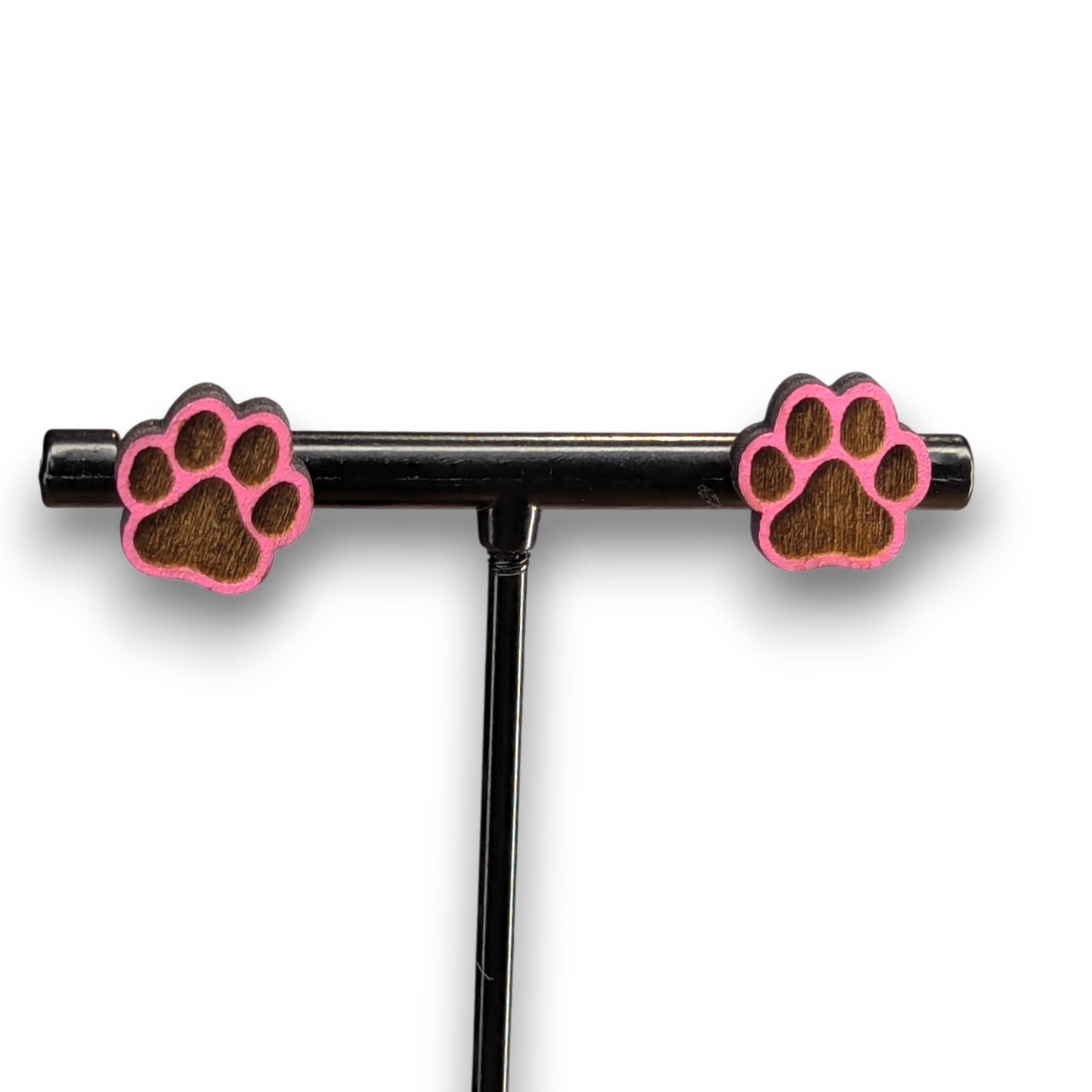 Paw Print Wood Stud Earrings