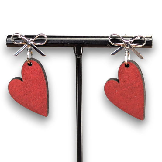 Heart Dangle Wood Earrings