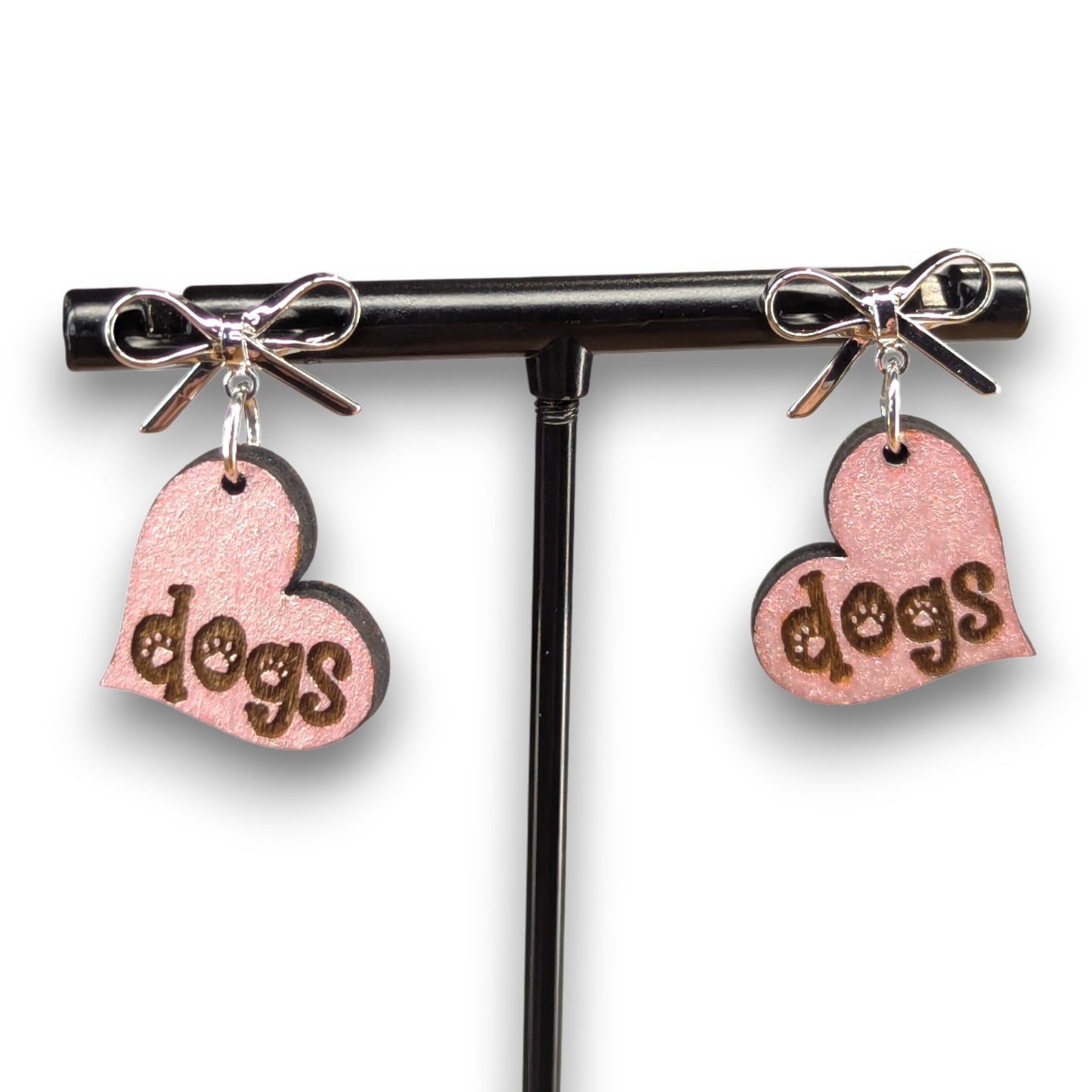 Heart Dog Wood Earrings