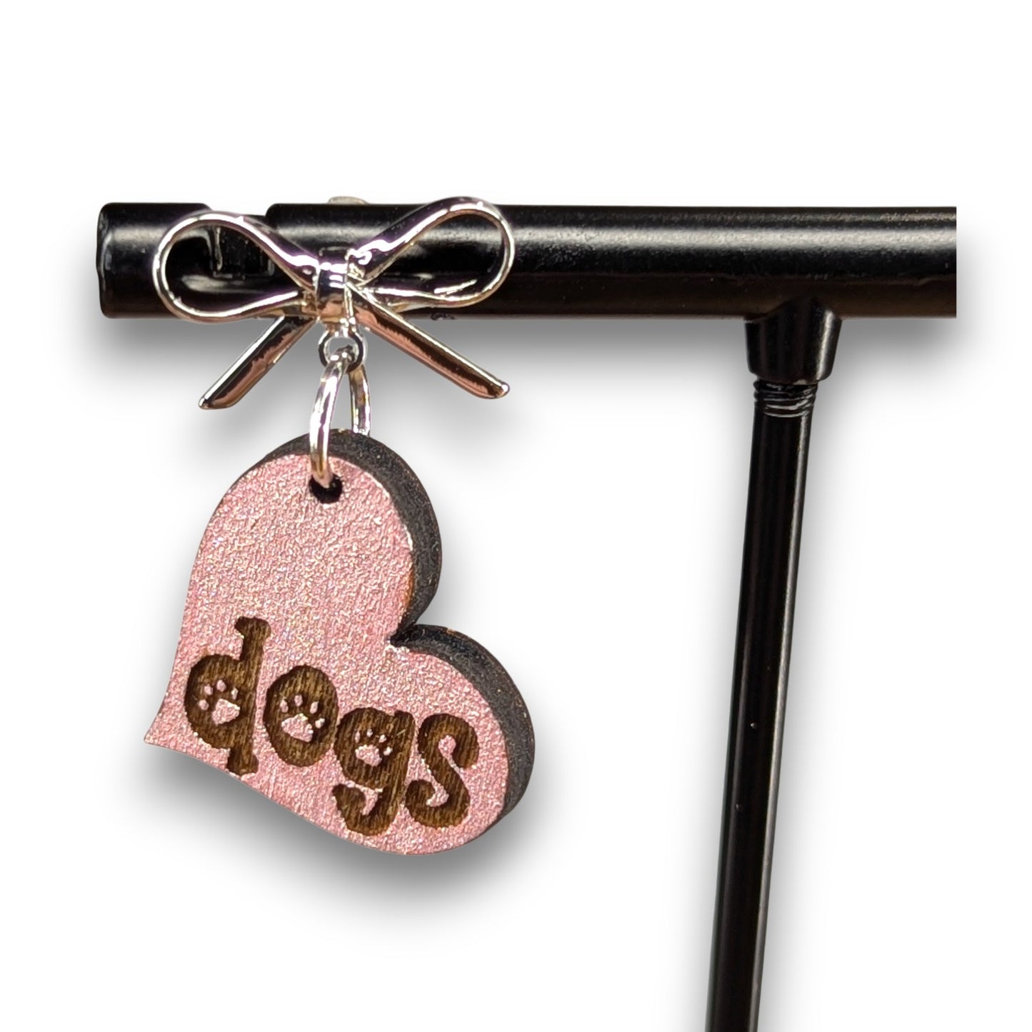 Heart Dog Wood Earrings