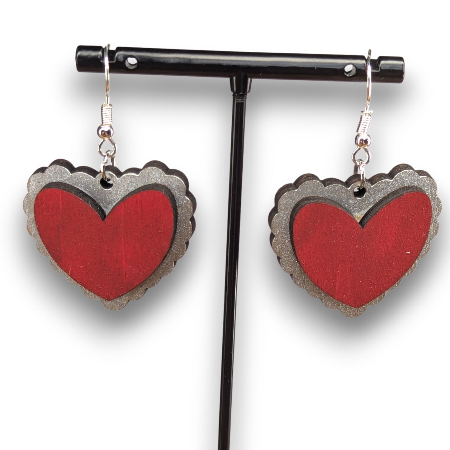 Scalloped Wood Heart Earrings