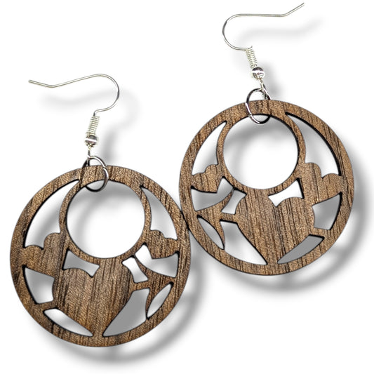Circle Heart Wood Earrings