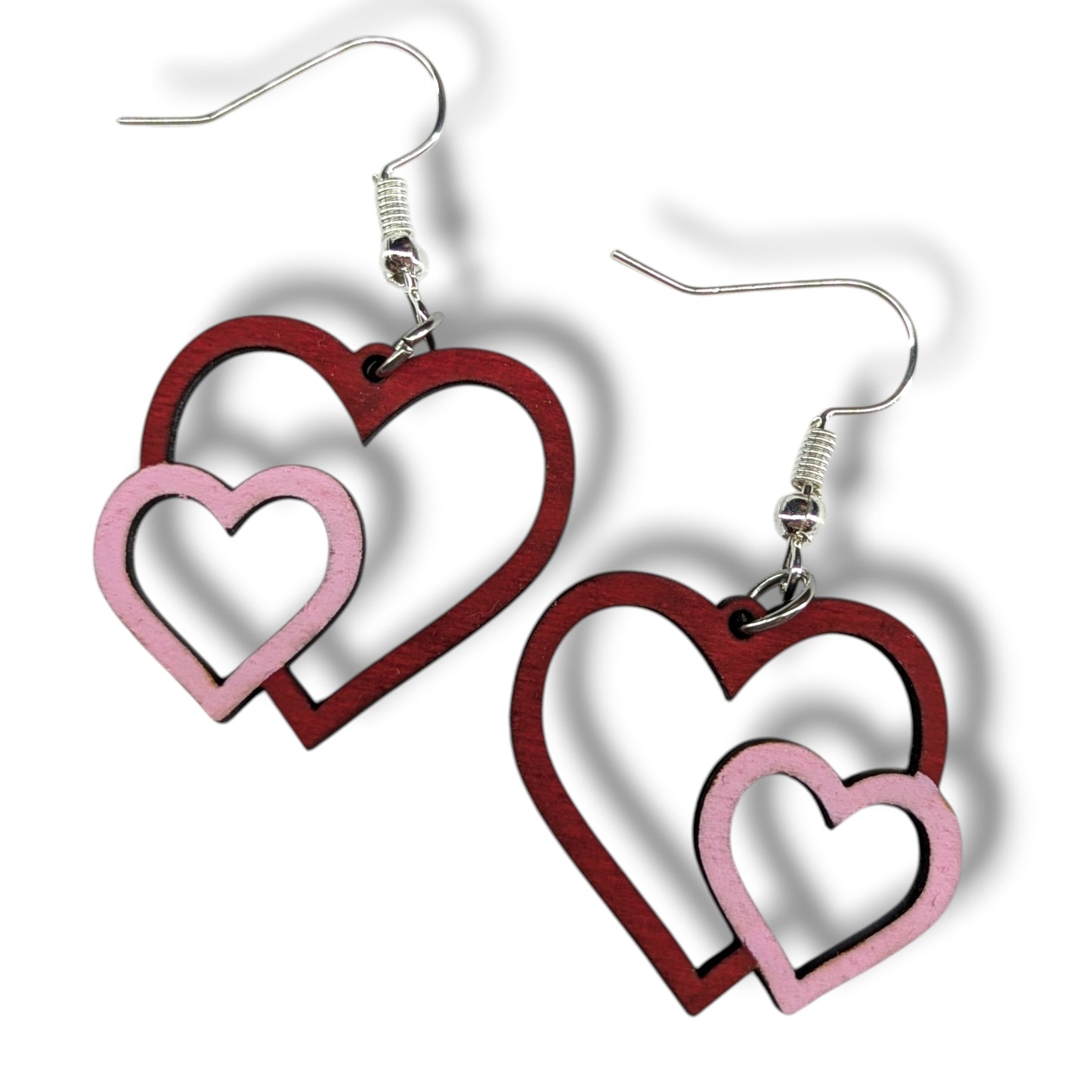 Double Heart Wood Earrings