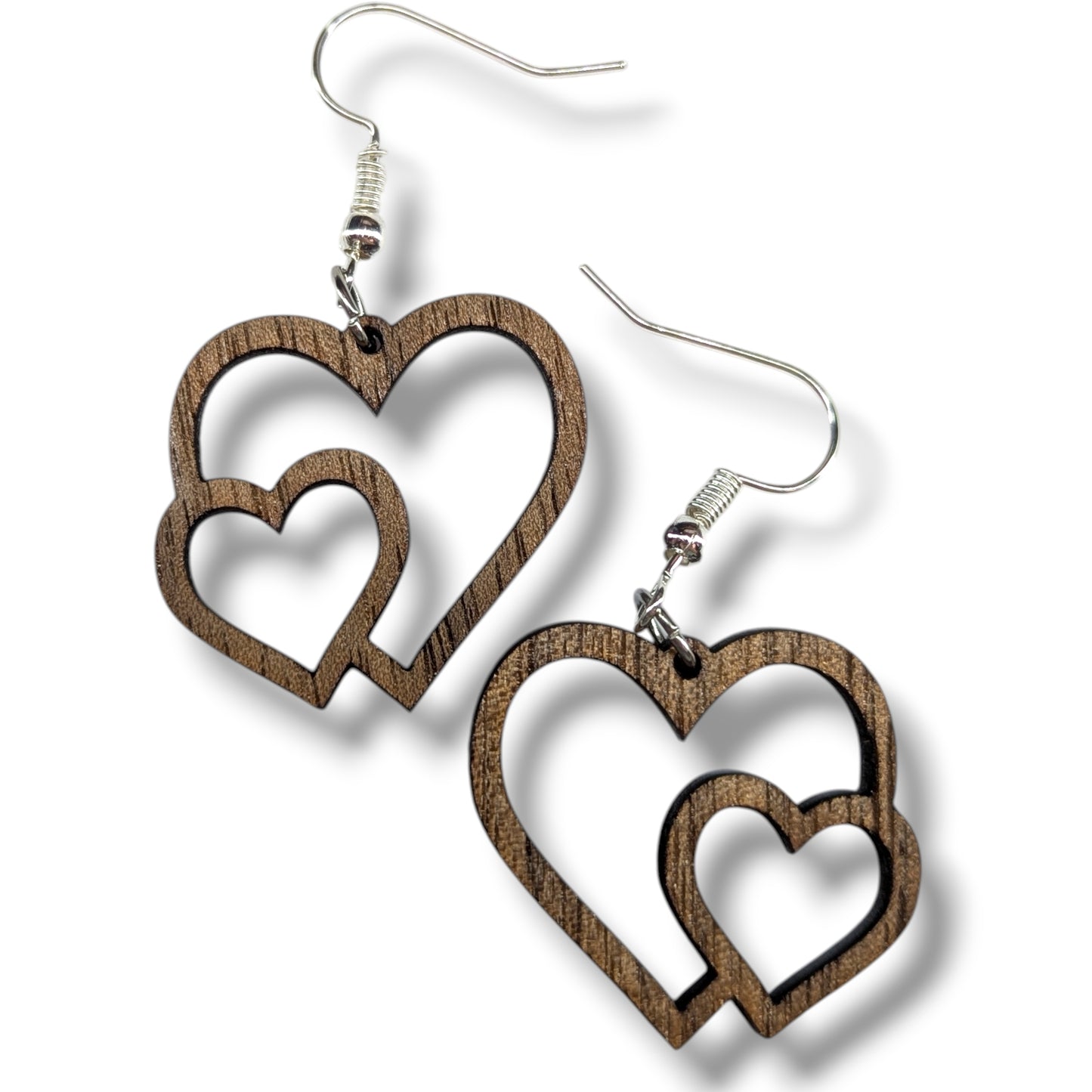 Double Heart Wood Earrings