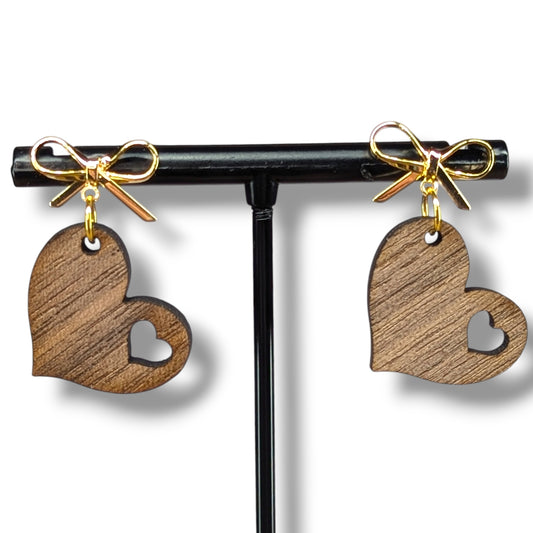 Heart Dangle Wood Earring