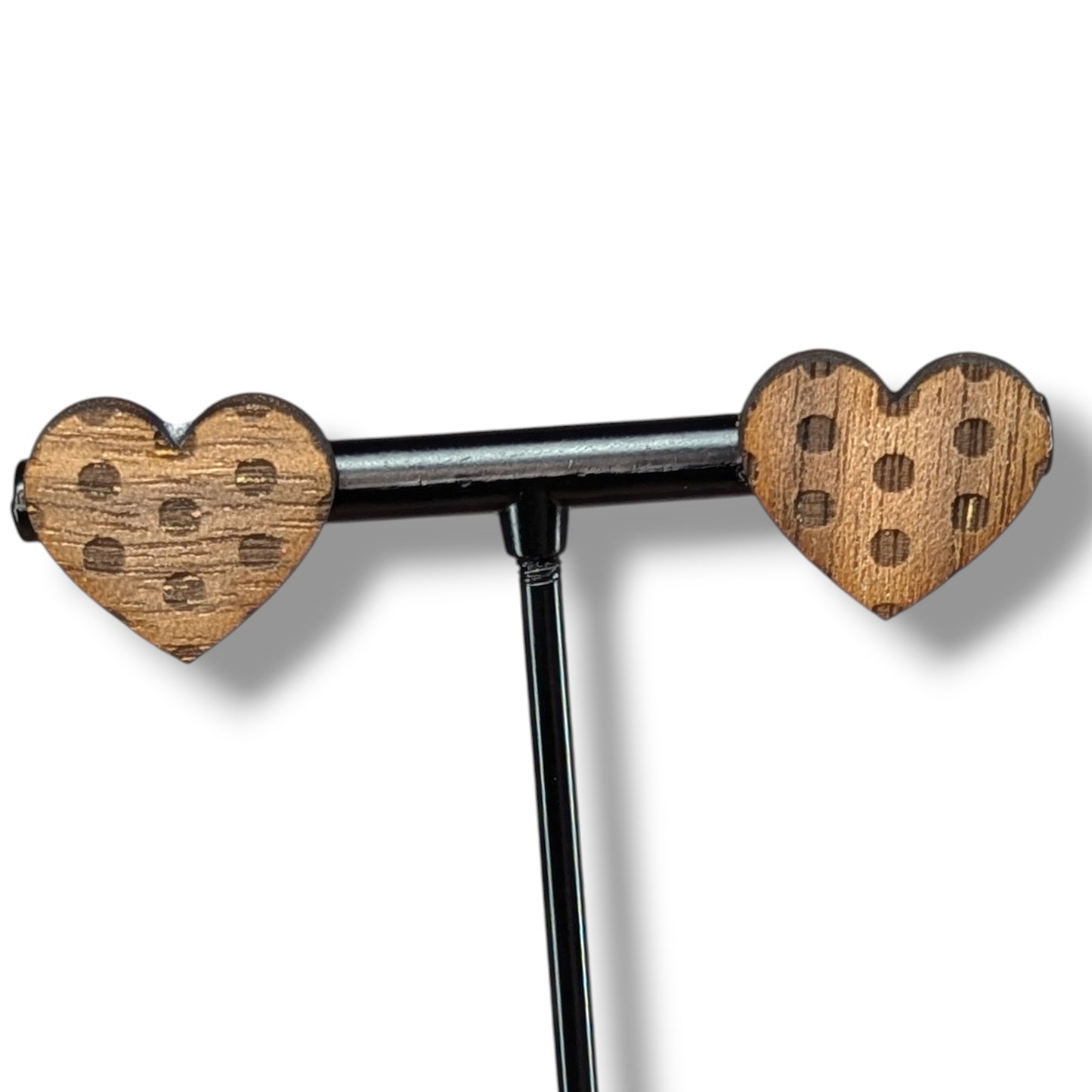 Polka Dot Heart Wood Stud Earrings