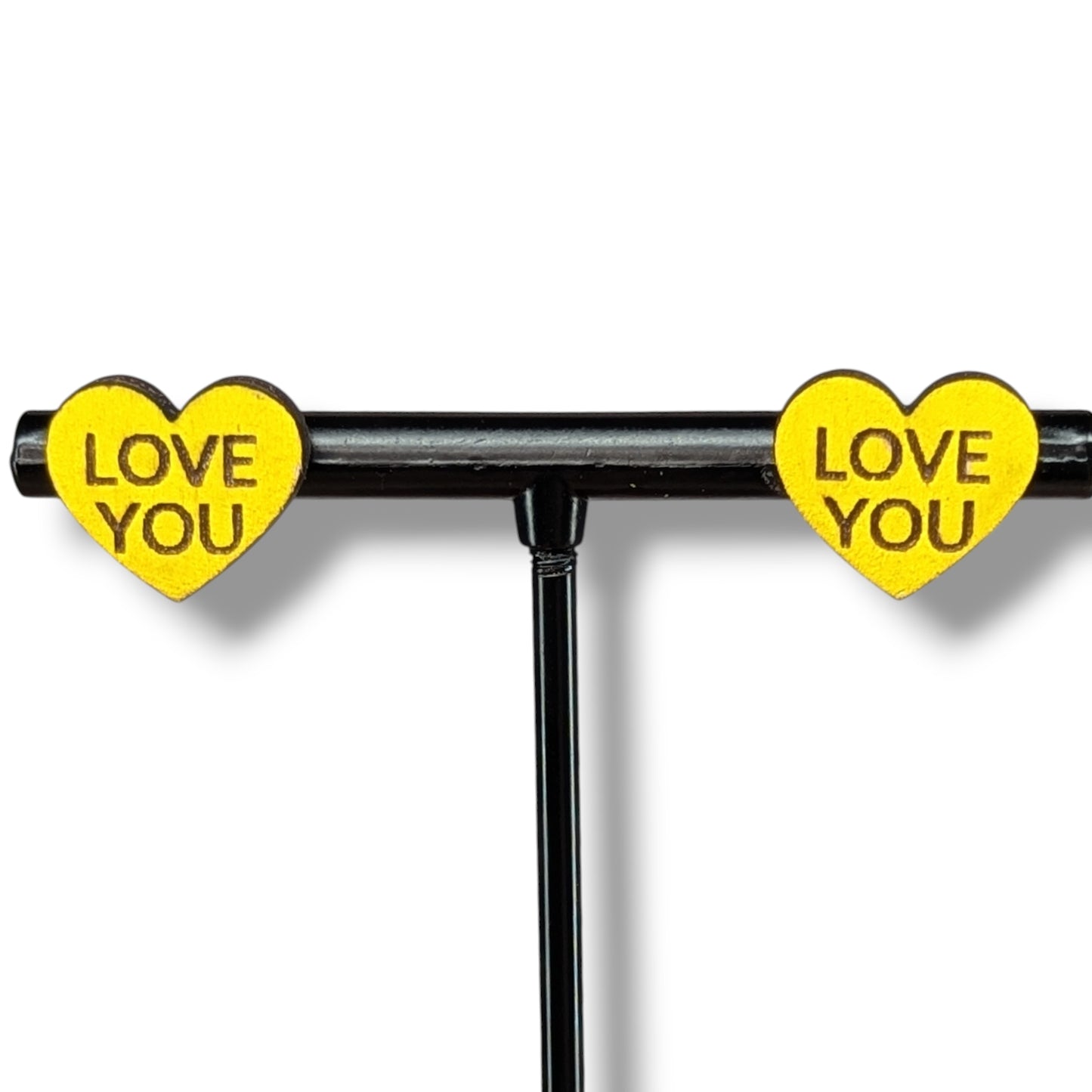 Love You Wood Heart Stud Earrings