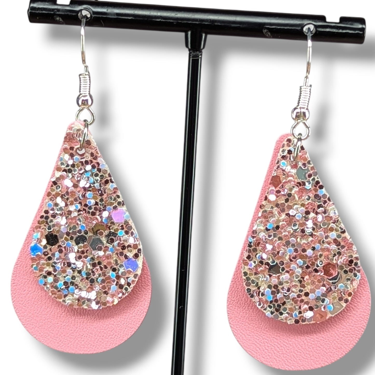 Pink Stardust Faux Leather Earrings