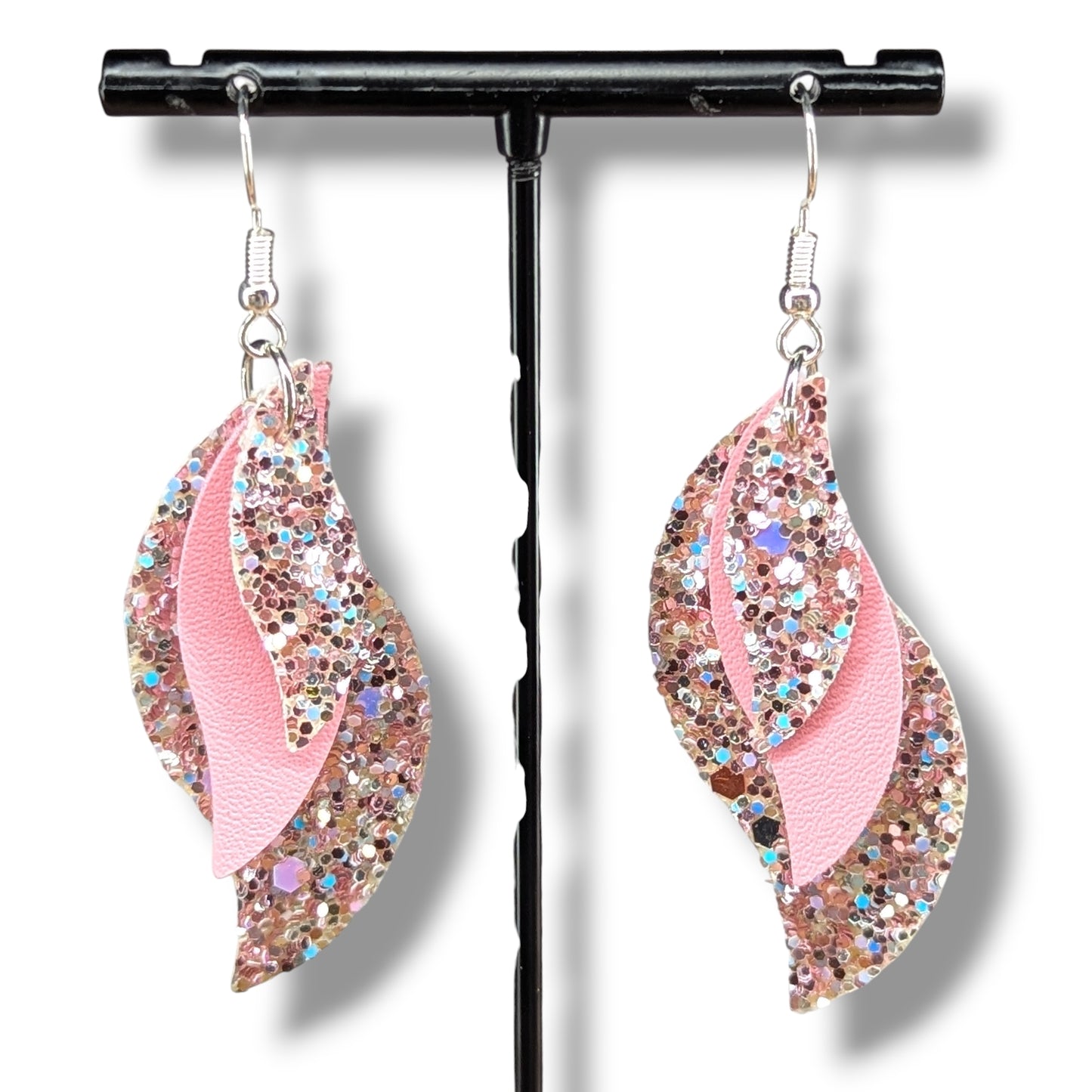 Pink Stardust Faux Leather Earrings