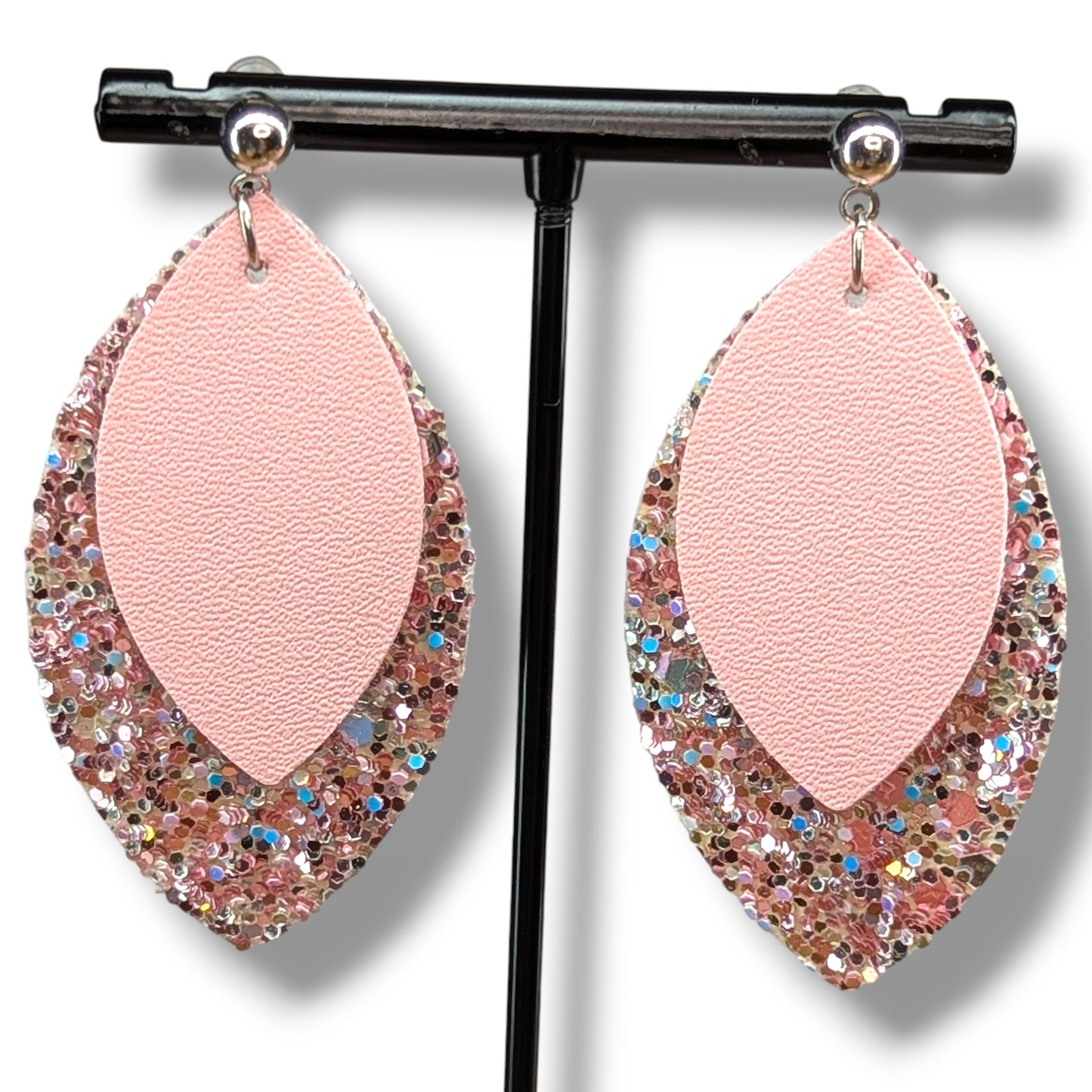 Pink Stardust Faux Leather Earrings