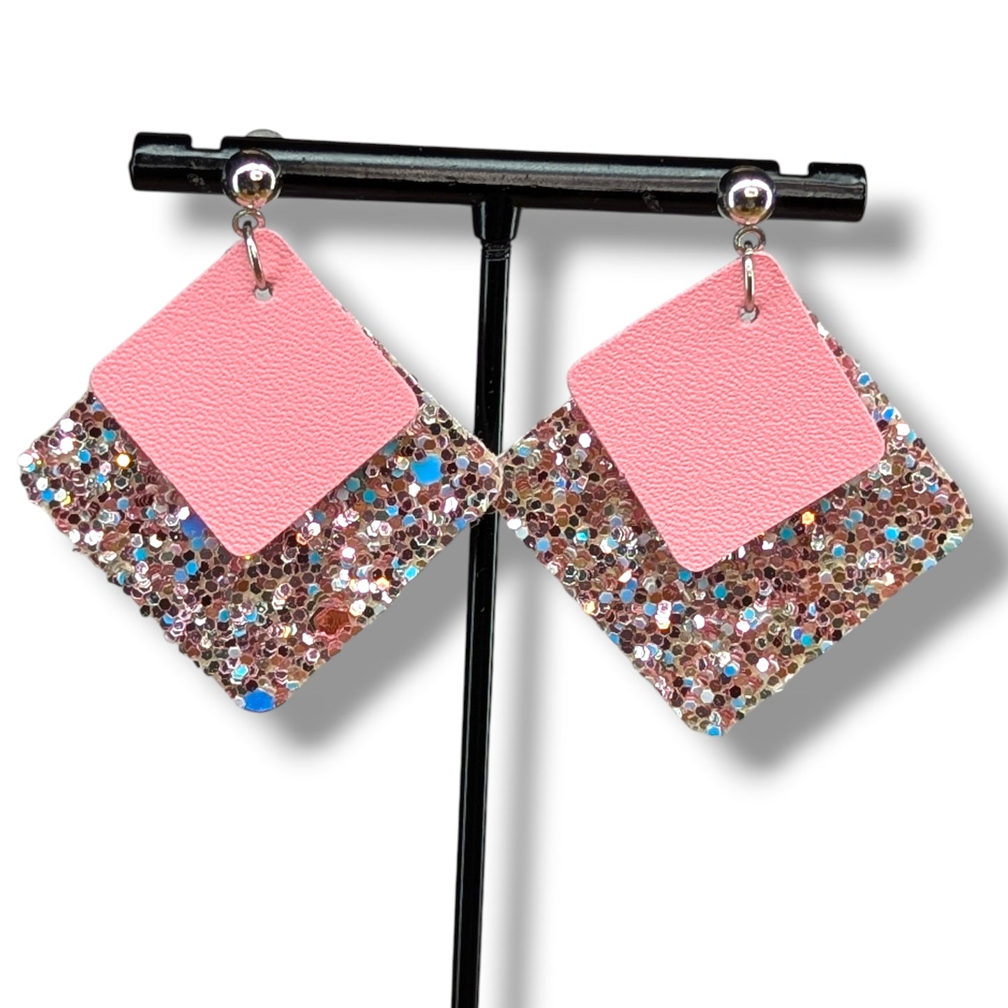 Pink Stardust Faux Leather Earrings