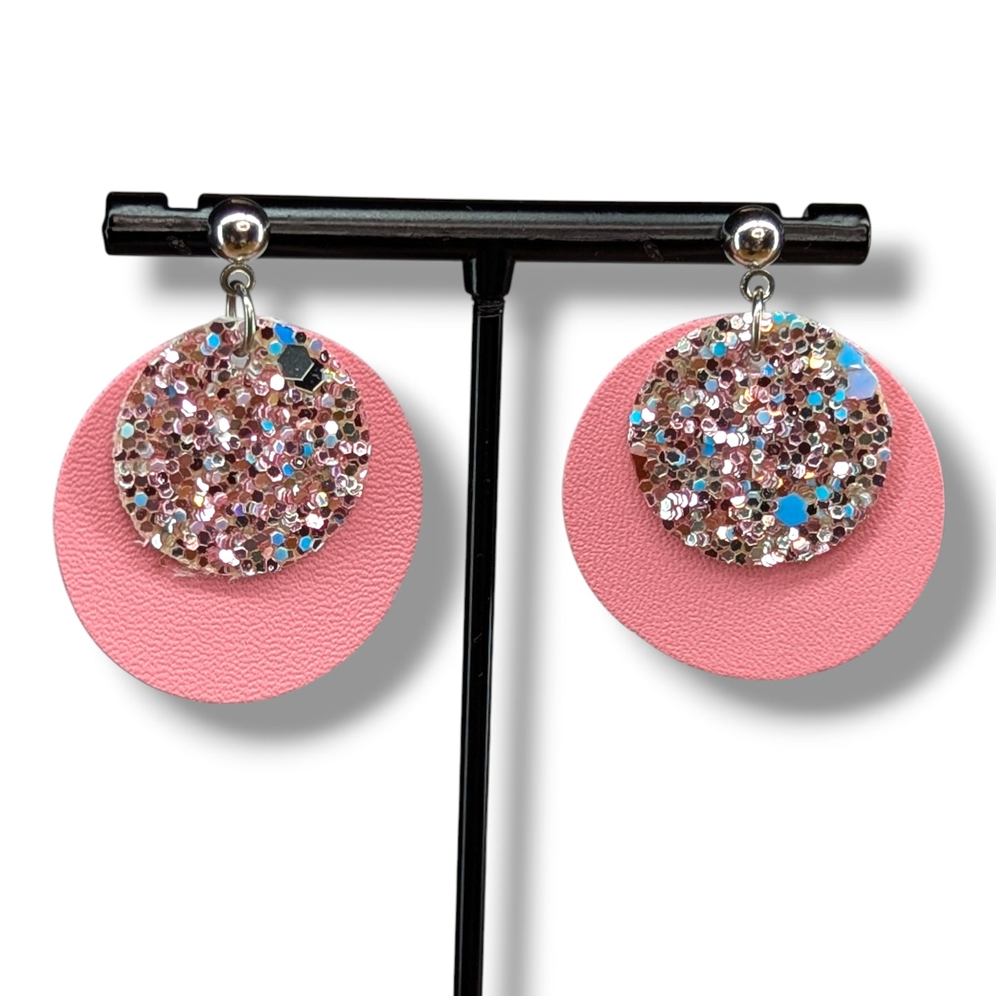 Pink Stardust Faux Leather Earrings