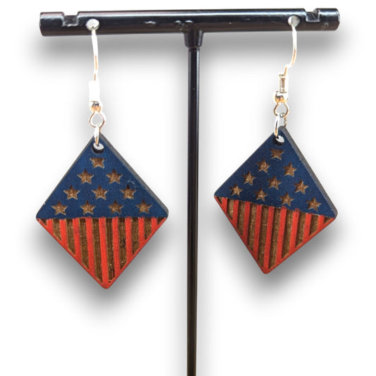 Stars & Stripes Wood Earrings