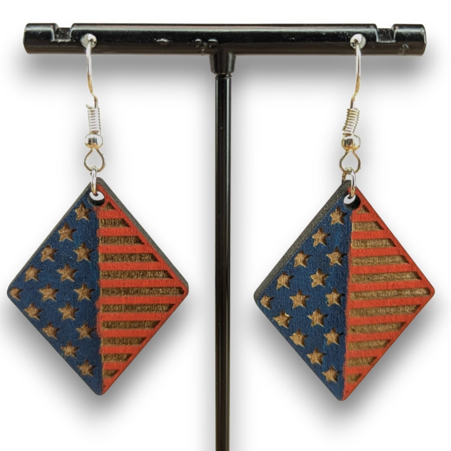 Stars & Stripes Wood Earrings