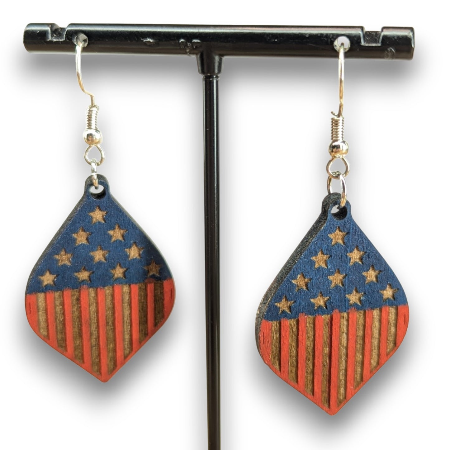 Stars & Stripes Wood Earrings