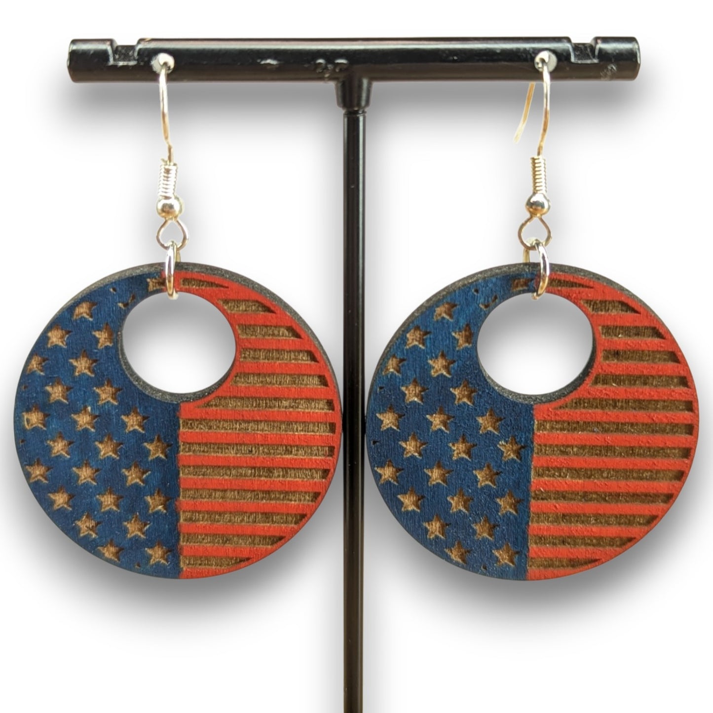 Stars & Stripes Wood Earrings