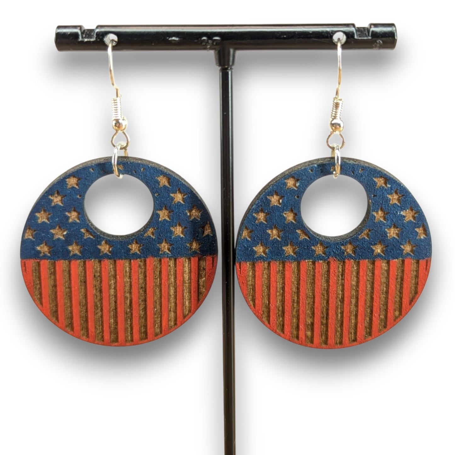 Stars & Stripes Wood Earrings