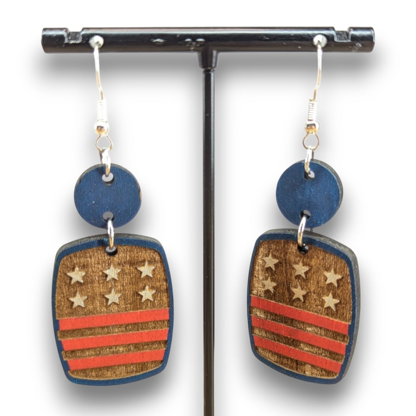 American Star & Strips Wood Earrings