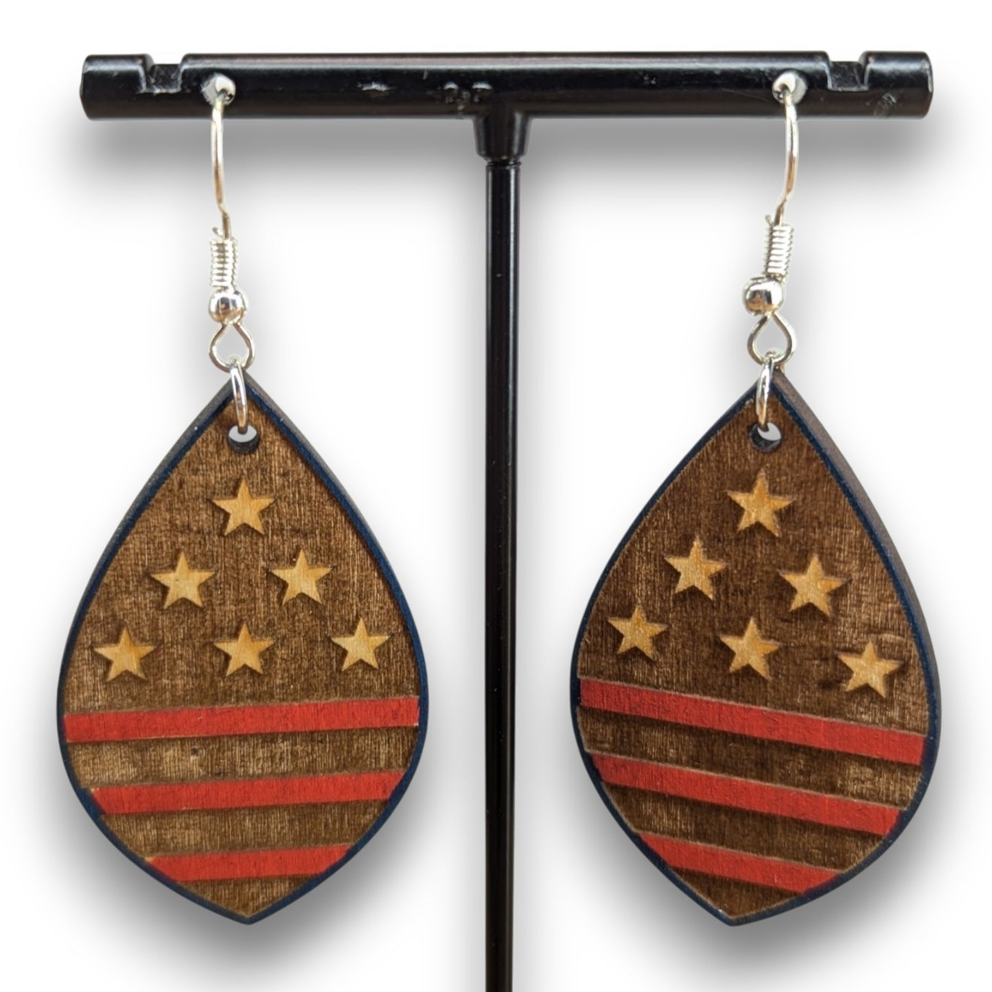 American Star & Strips Wood Earrings