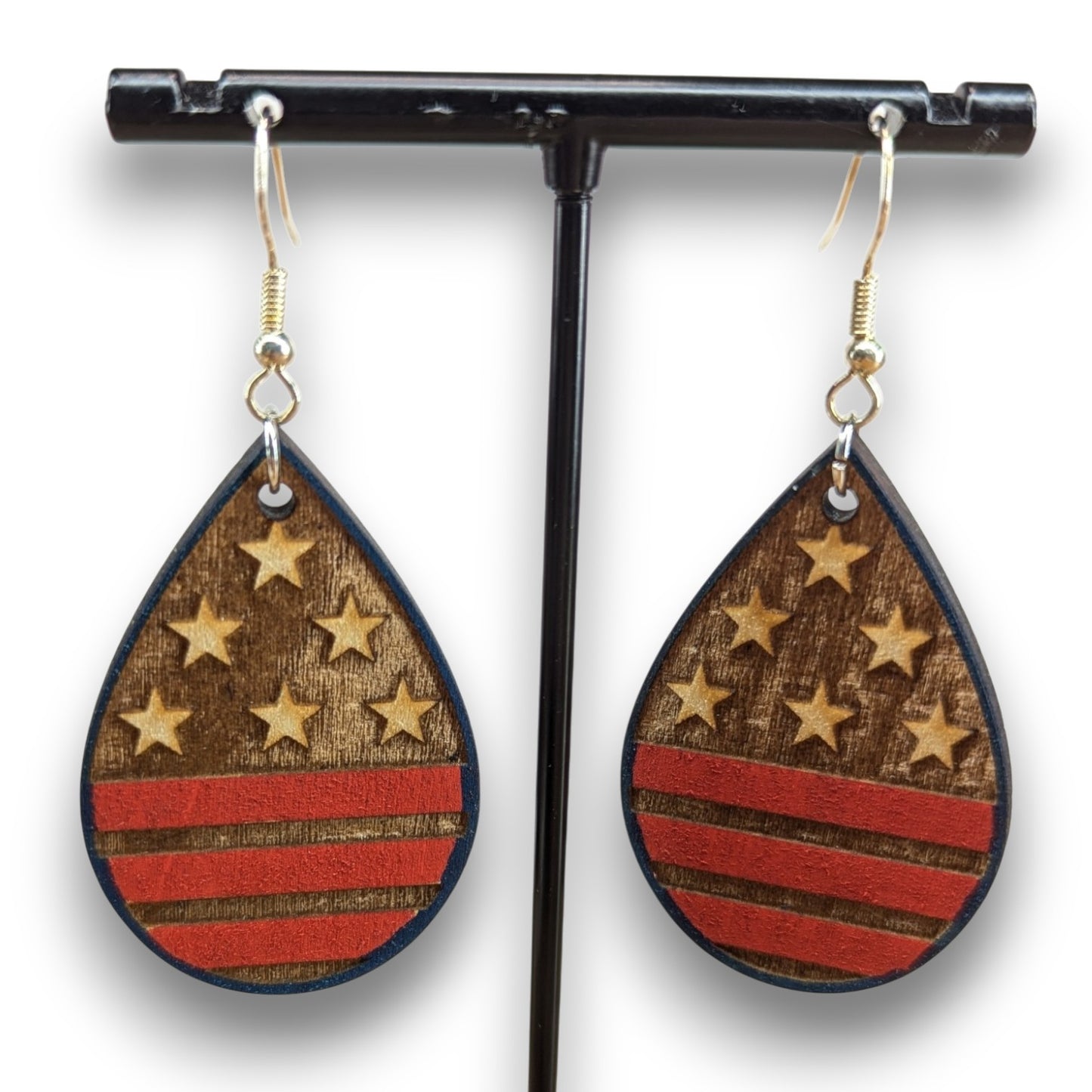 American Star & Strips Wood Earrings