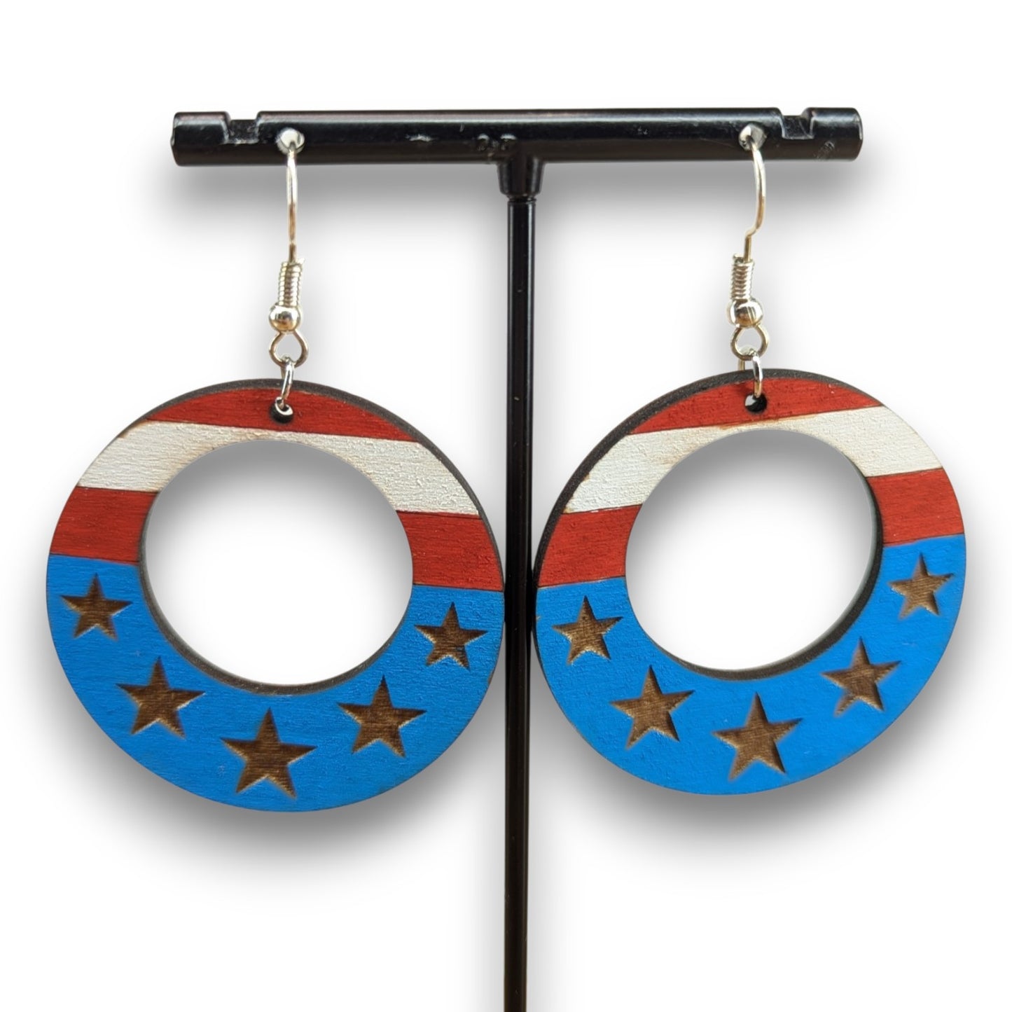 Patriotic Stars & Strips Wood Earrings