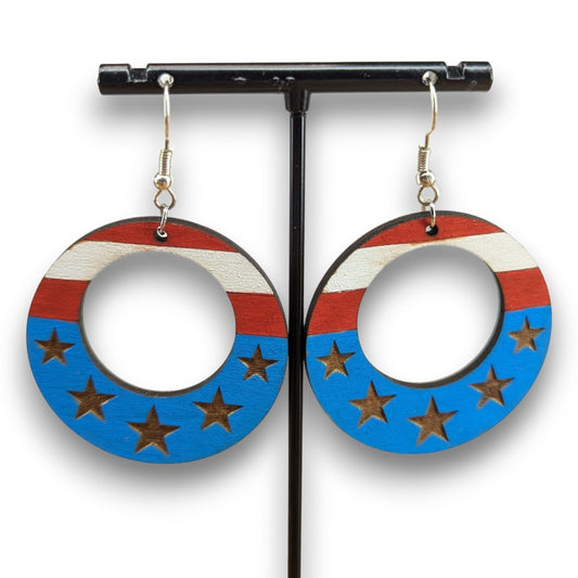Patriotic Stars & Strips Wood Earrings